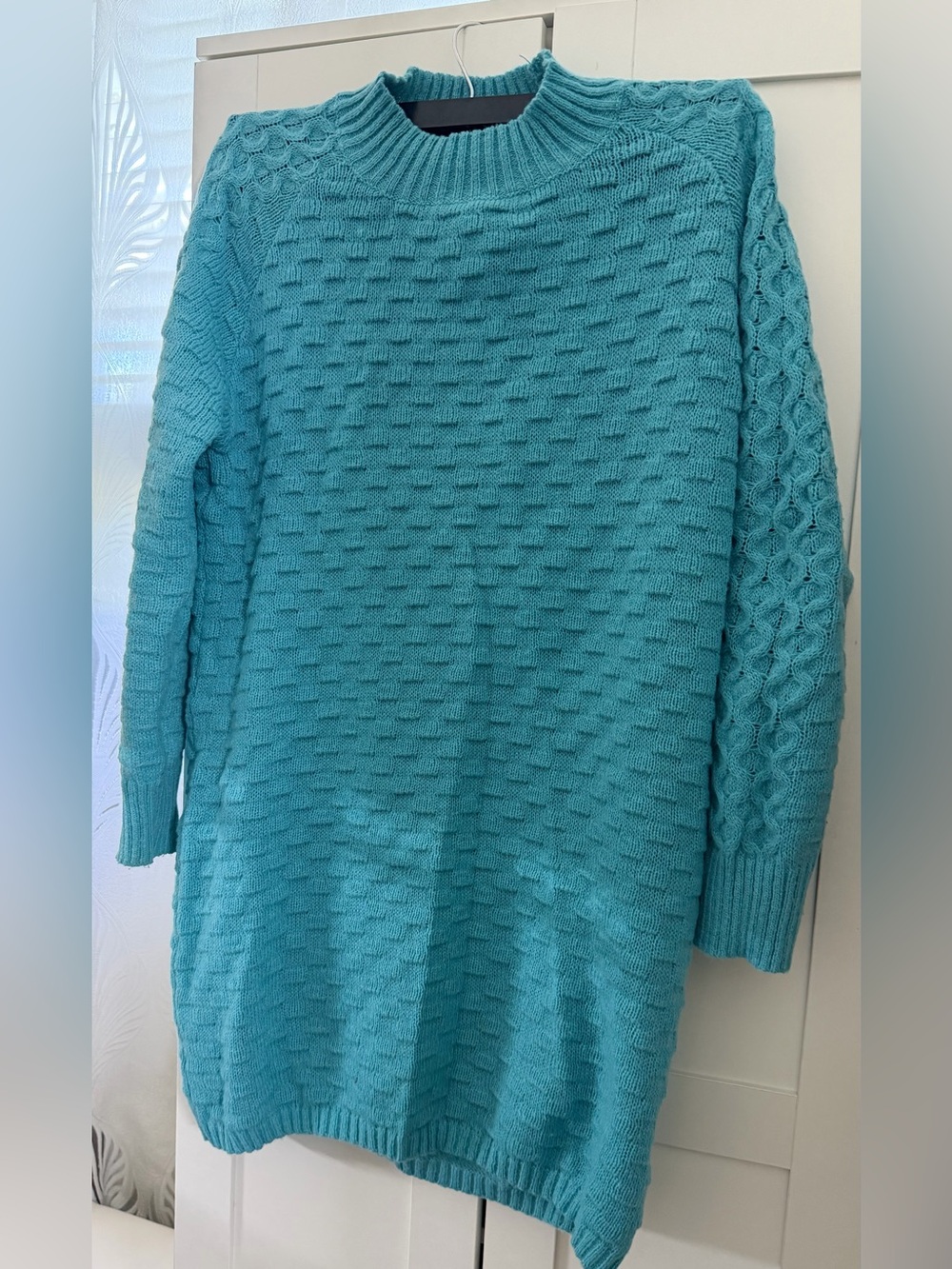 SHEIN Teal Cable-Detail Knit Turtleneck Sweater